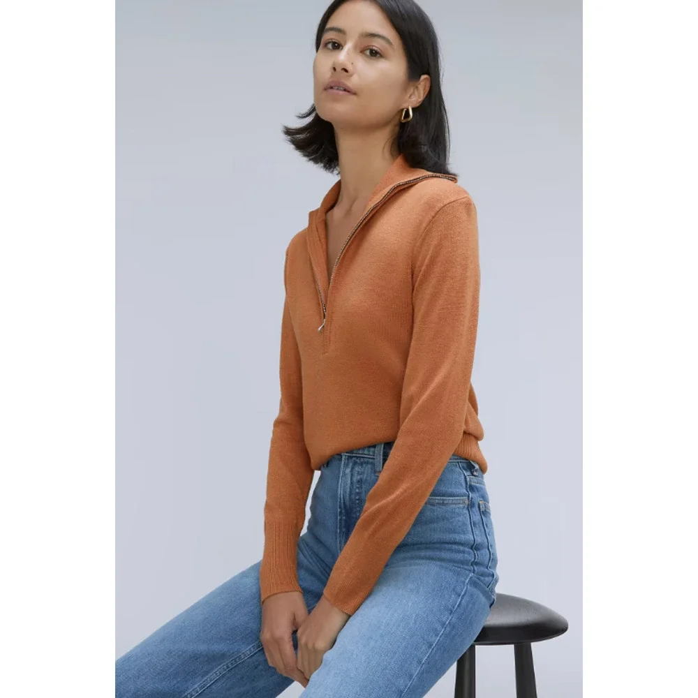 NEW Everlane The Luxe Merino Half Zip Sweater Wool Yak Hair Tawny XS - Picture 3 of 8